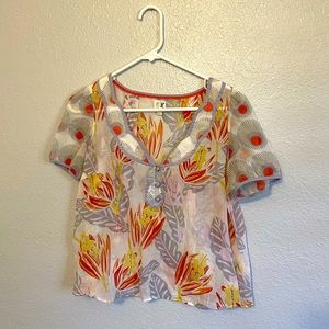 Anthro Edme & Esyllte Tropical Floral Top sz 2 EUC
